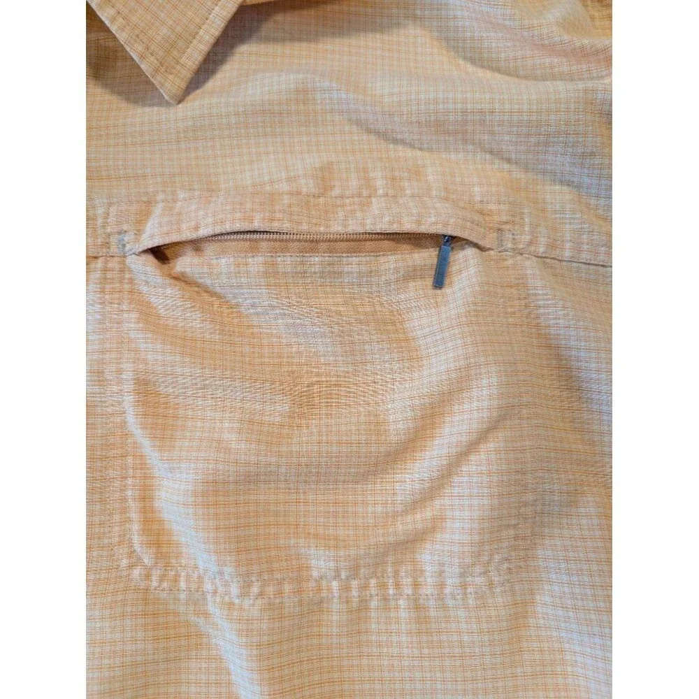 The North Face Mens L Orange Plaid Vented Hiking Fishing Button Up Shirt SS